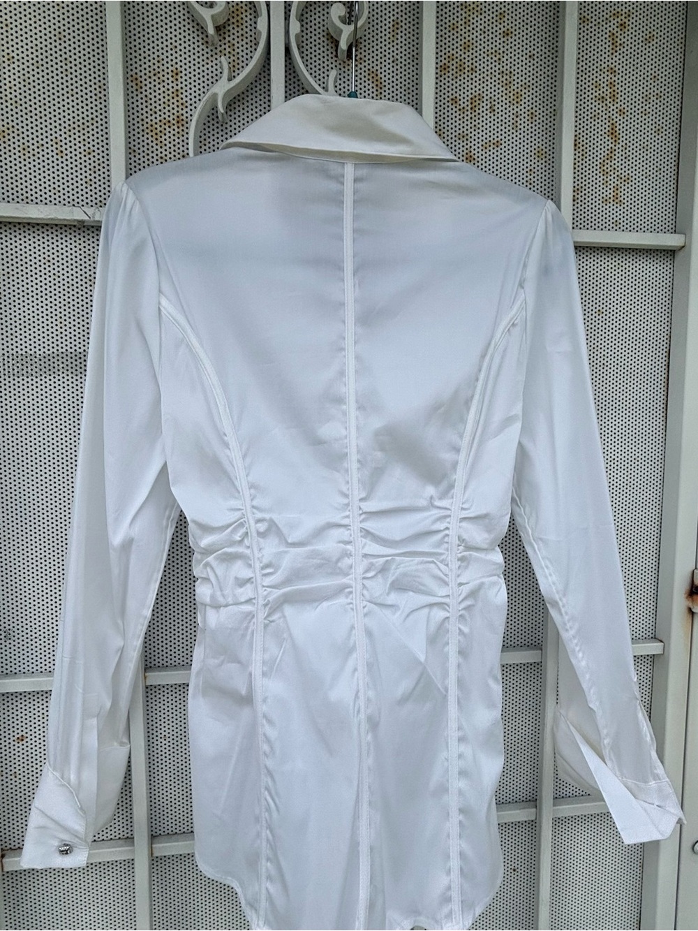 White House/Black Market 12 long sleeve pull on white blouse accent tie NWT - Picture 8 of 10